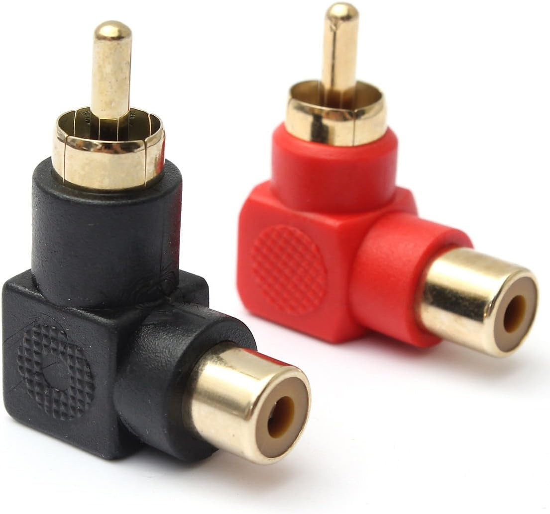 RCA Male to RCA Female Connectors Right Angle Plug Adapters M/F 90 Degree Elbow Gold-Plated (5 Black + 5 Red) (10-Pack)