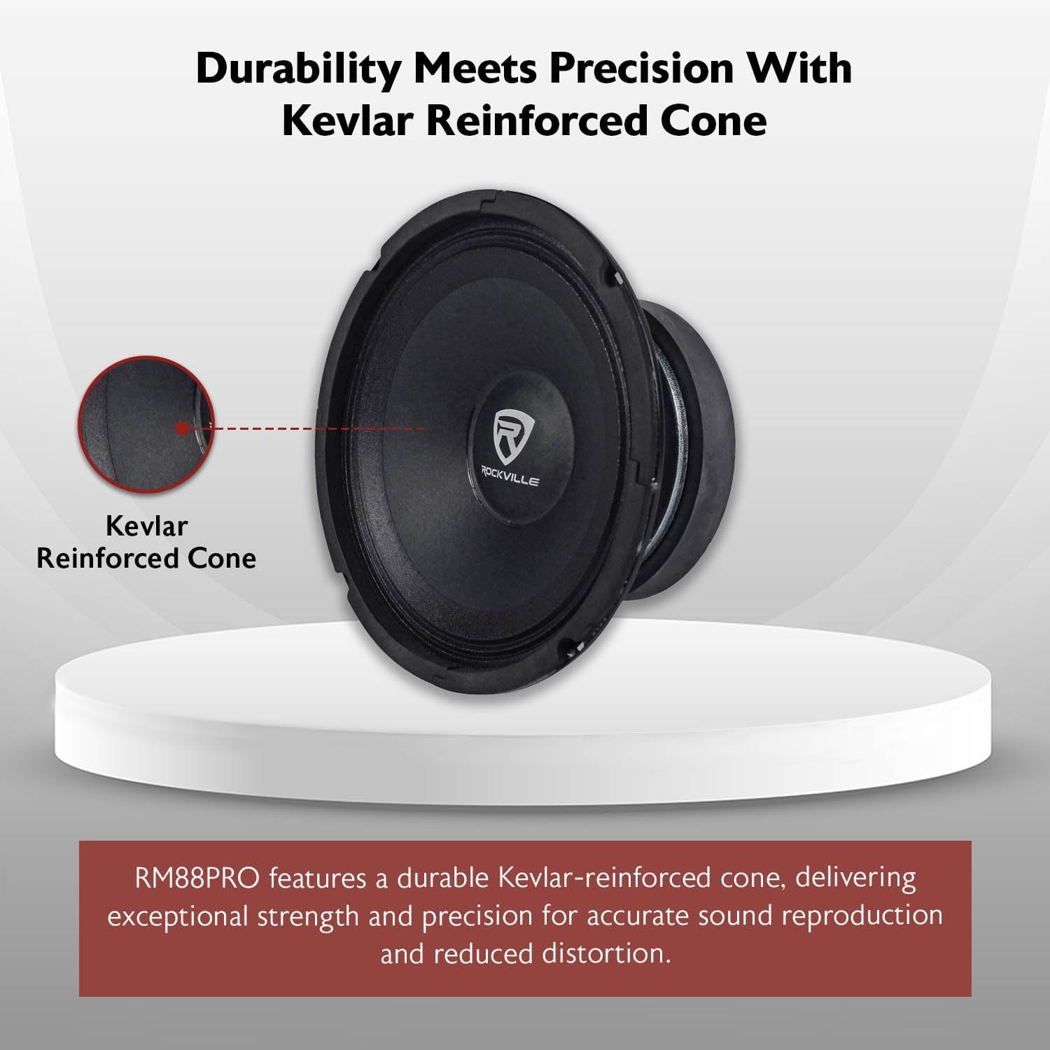 RM88PRO Mid-Range Competition Car Speaker, 8”, 300W, 8 Ohm, Kevlar Cone, Open Basket, CEA Compliant, 100Oz Magnet, Perfect for Car Audio