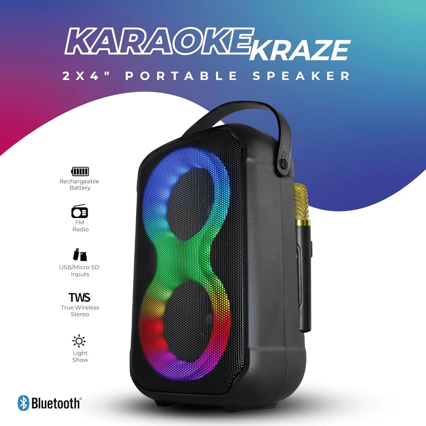 IQ Sound Karaoke Kraze 2X 4-Inch Portable Bluetooth Speaker