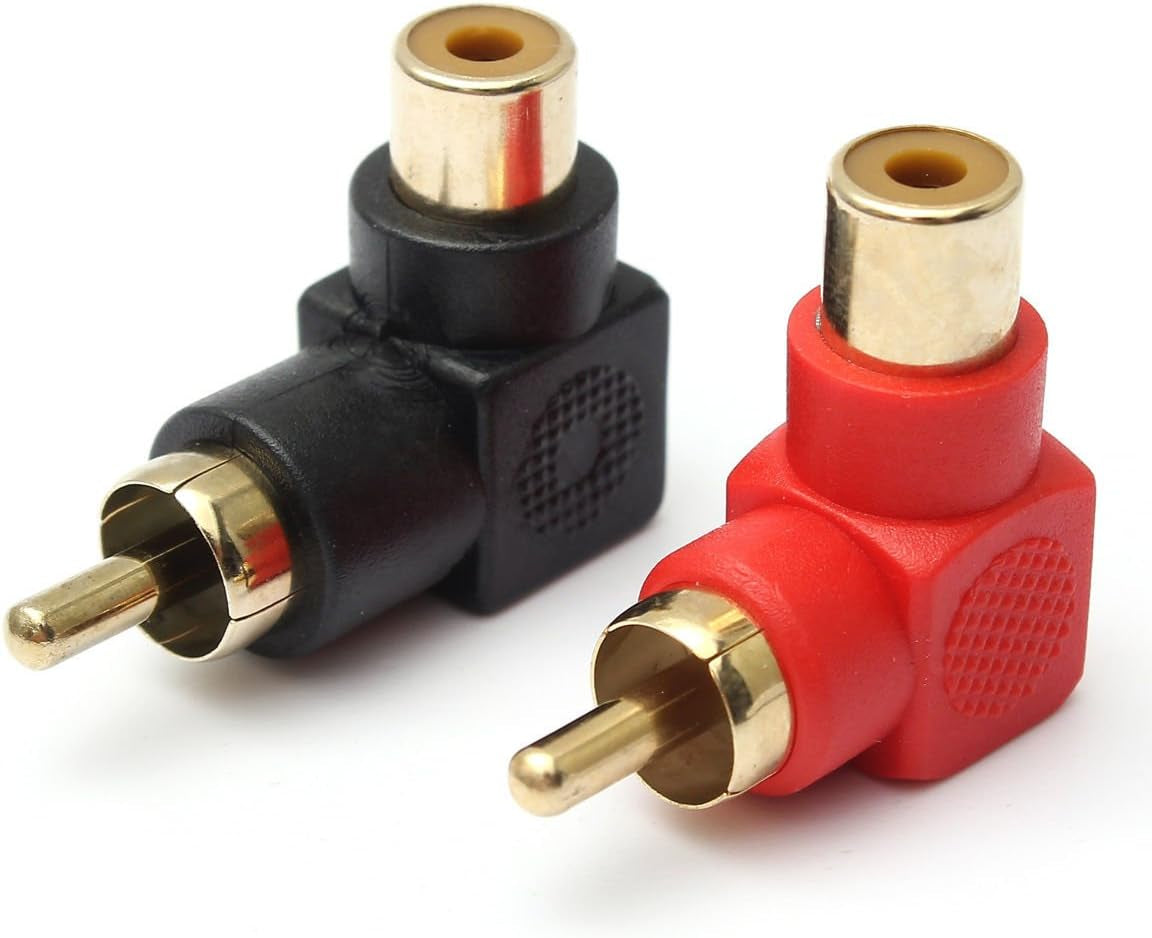RCA Male to RCA Female Connectors Right Angle Plug Adapters M/F 90 Degree Elbow Gold-Plated (5 Black + 5 Red) (10-Pack)