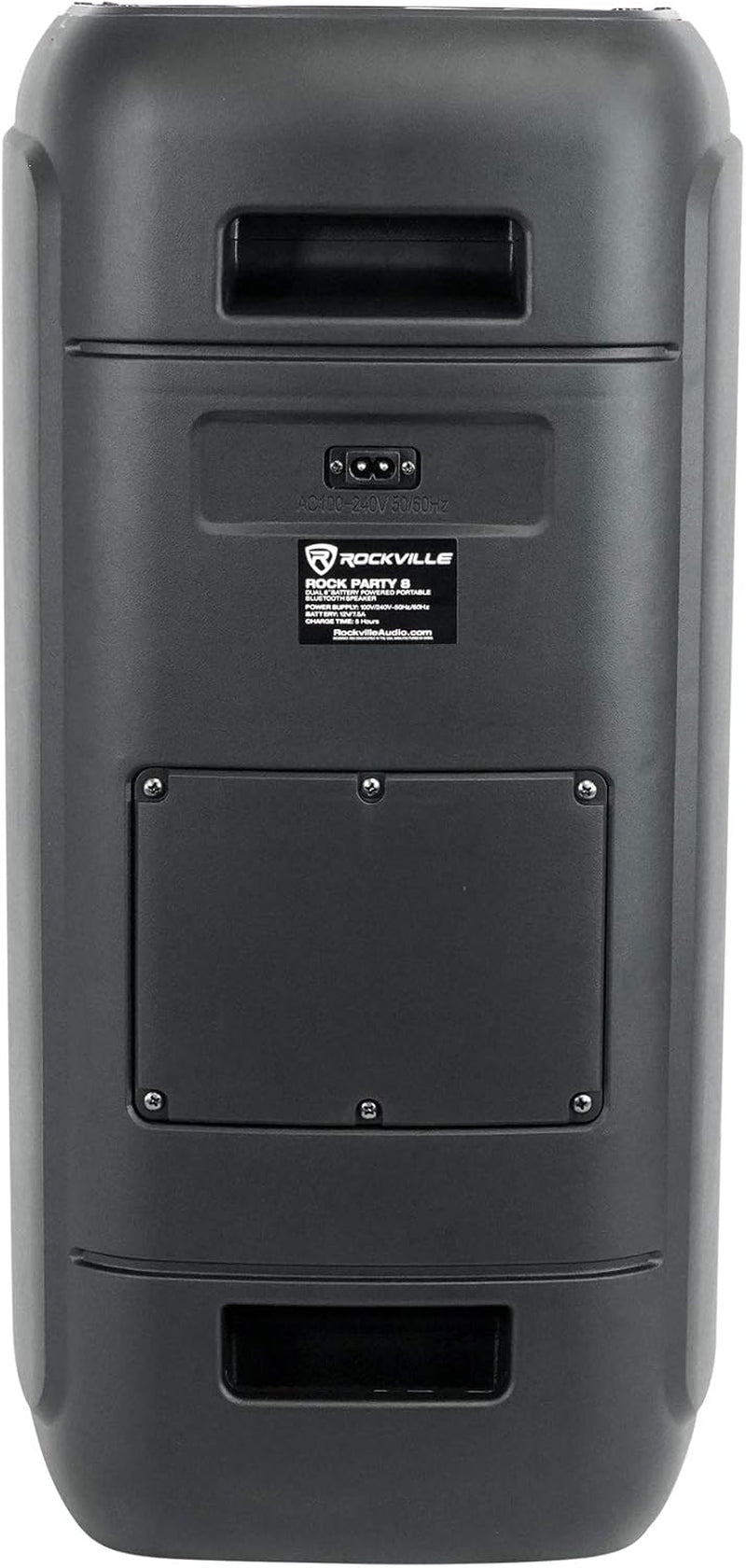 Rock Party 8 Dual 8" 500W Battery Powered Bluetooth Speaker, LED Lights, 2 Mic Inputs, Mega Bass, TWS Pairing, for Parties, Karaoke, and Home Entertainment