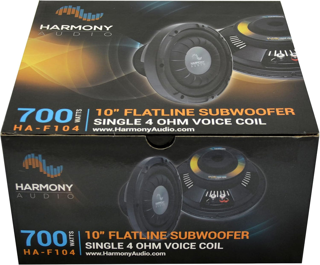 HA-F104 Car Stereo Flatline Series 10" Sub 700W Single 4 Ohm Subwoofer