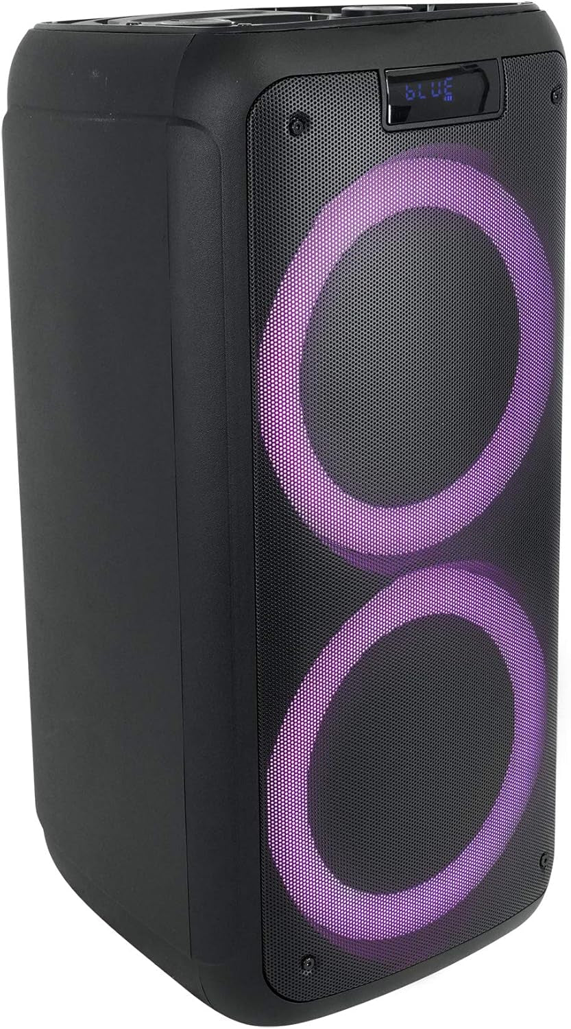 Rock Party 8 Dual 8" 500W Battery Powered Bluetooth Speaker, LED Lights, 2 Mic Inputs, Mega Bass, TWS Pairing, for Parties, Karaoke, and Home Entertainment