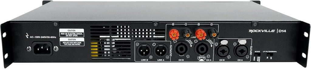 D14 7000W Peak/2000W RMS Class-D 2 Channel Amplifier, 1.5U Rack-Mount, LCD Display, Cooling Fans, Built-In Crossover, for Djs and Live Sound