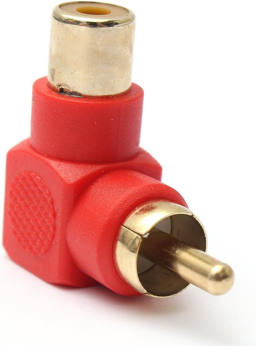 RCA Male to RCA Female Connectors Right Angle Plug Adapters M/F 90 Degree Elbow Gold-Plated (5 Black + 5 Red) (10-Pack)