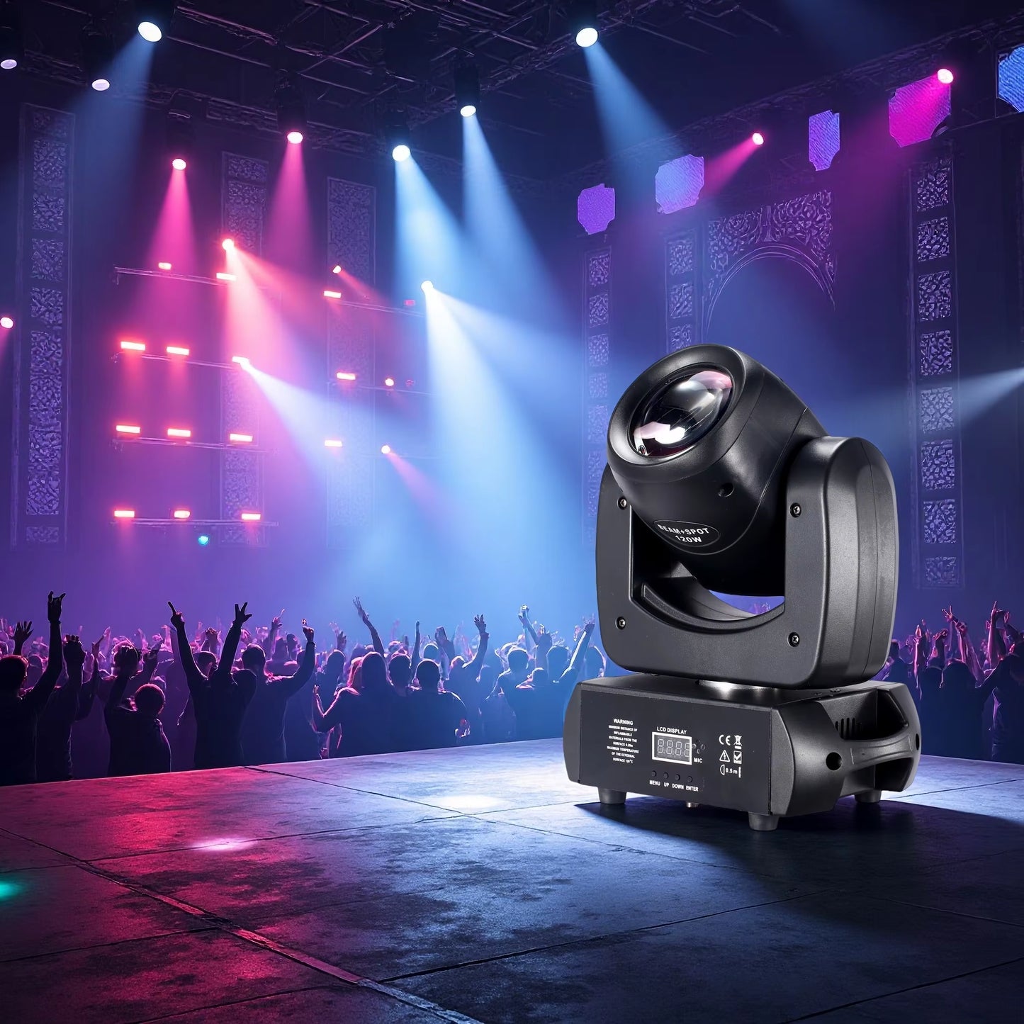 Moving Head Stage Light 120W LED with Sound Activated DMX512 Control Professional DJ Spotlight for Disco Events Church Show Bar