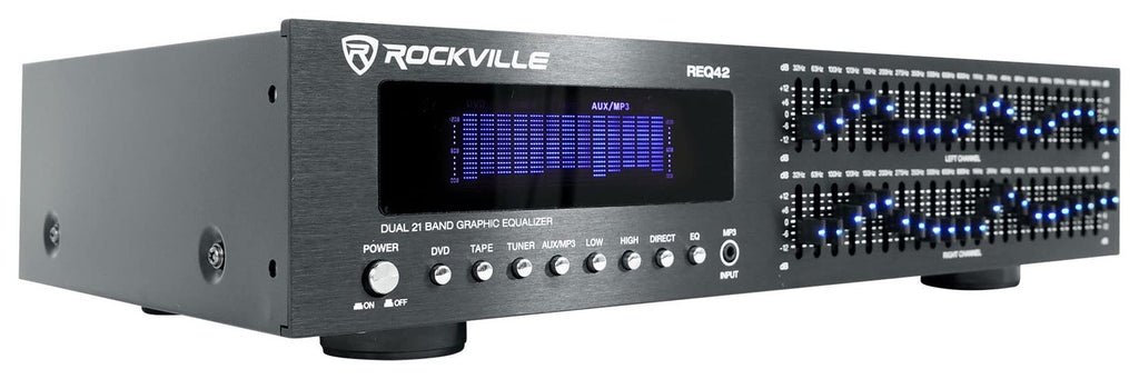 Rockville Req42 B Dual 21 Band Graphic Equalizer Rack Mount Professional Audio
