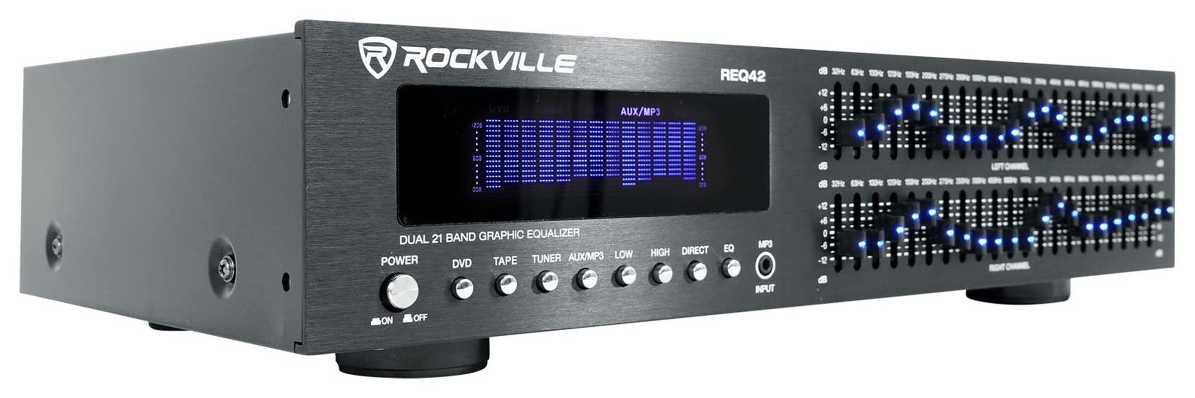 Rockville Req42 B Dual 21 Band Graphic Equalizer Rack Mount Professional Audio