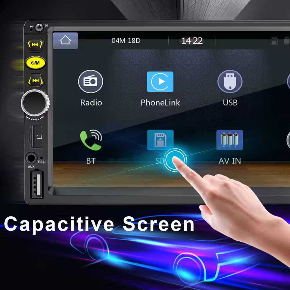 7 In. Double Din Touch Screen Car Radio with Apple Carplay Bluetooth Stereo Backup Camera Steering Controls