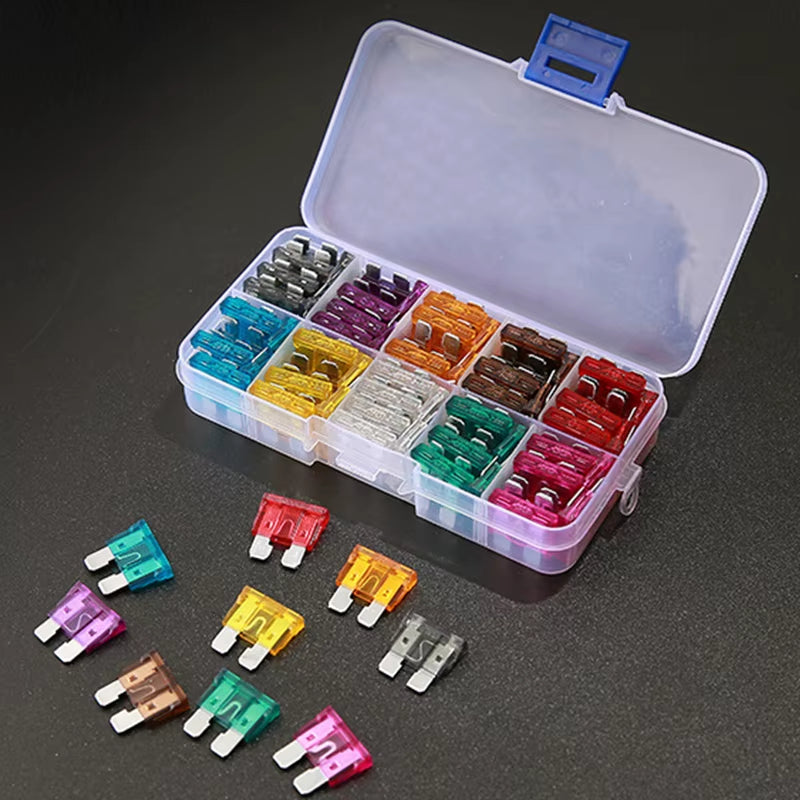 100Pcs 50Pcs Car Fuse Assortment Set Profile Middle Size Blade Type Fuse Auto Car Truck 2-35A Fuse with Box Clip