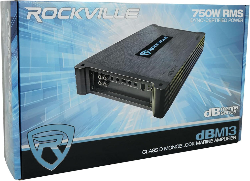 DBM13 3000W Peak/750W RMS Mono Amplifier for Boat Subwoofers, 2 Ohm, Weather-Resistant, Bass Remote, High-Performance Audio