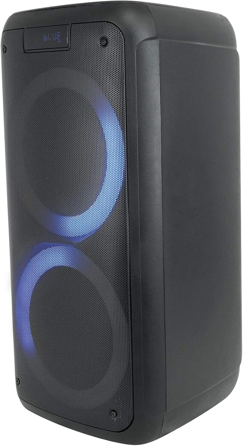 Rock Party 8 Dual 8" 500W Battery Powered Bluetooth Speaker, LED Lights, 2 Mic Inputs, Mega Bass, TWS Pairing, for Parties, Karaoke, and Home Entertainment