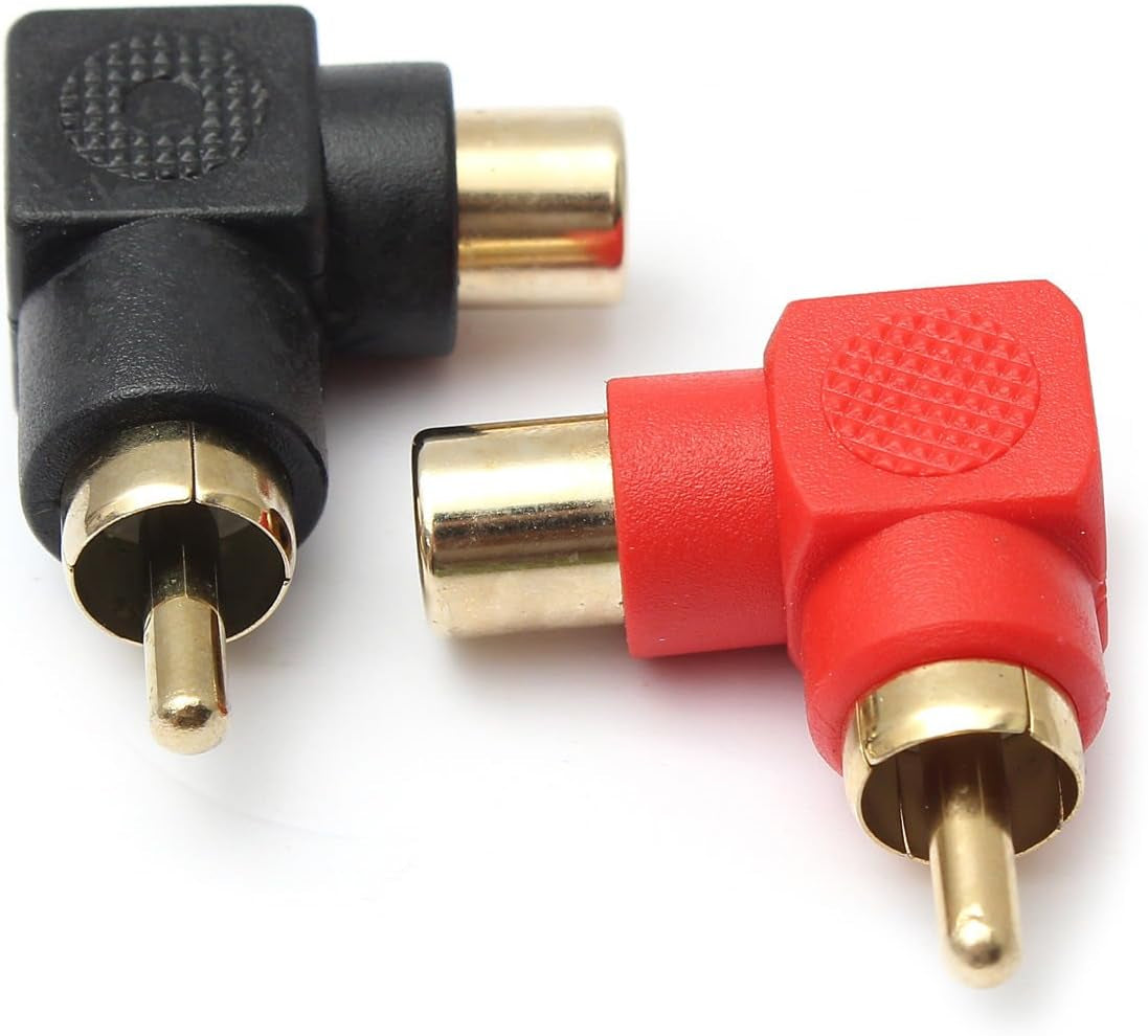 RCA Male to RCA Female Connectors Right Angle Plug Adapters M/F 90 Degree Elbow Gold-Plated (5 Black + 5 Red) (10-Pack)