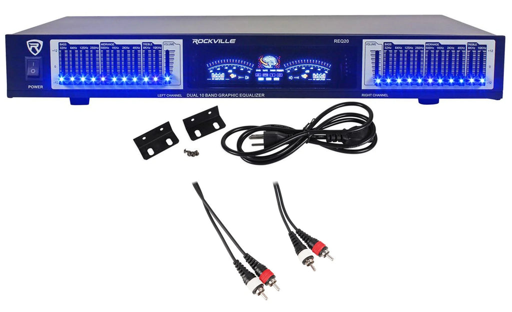 REQ20 19" Pro Rack Mount Dual 10-Band Graphic Equalizer EQ+VU Meters