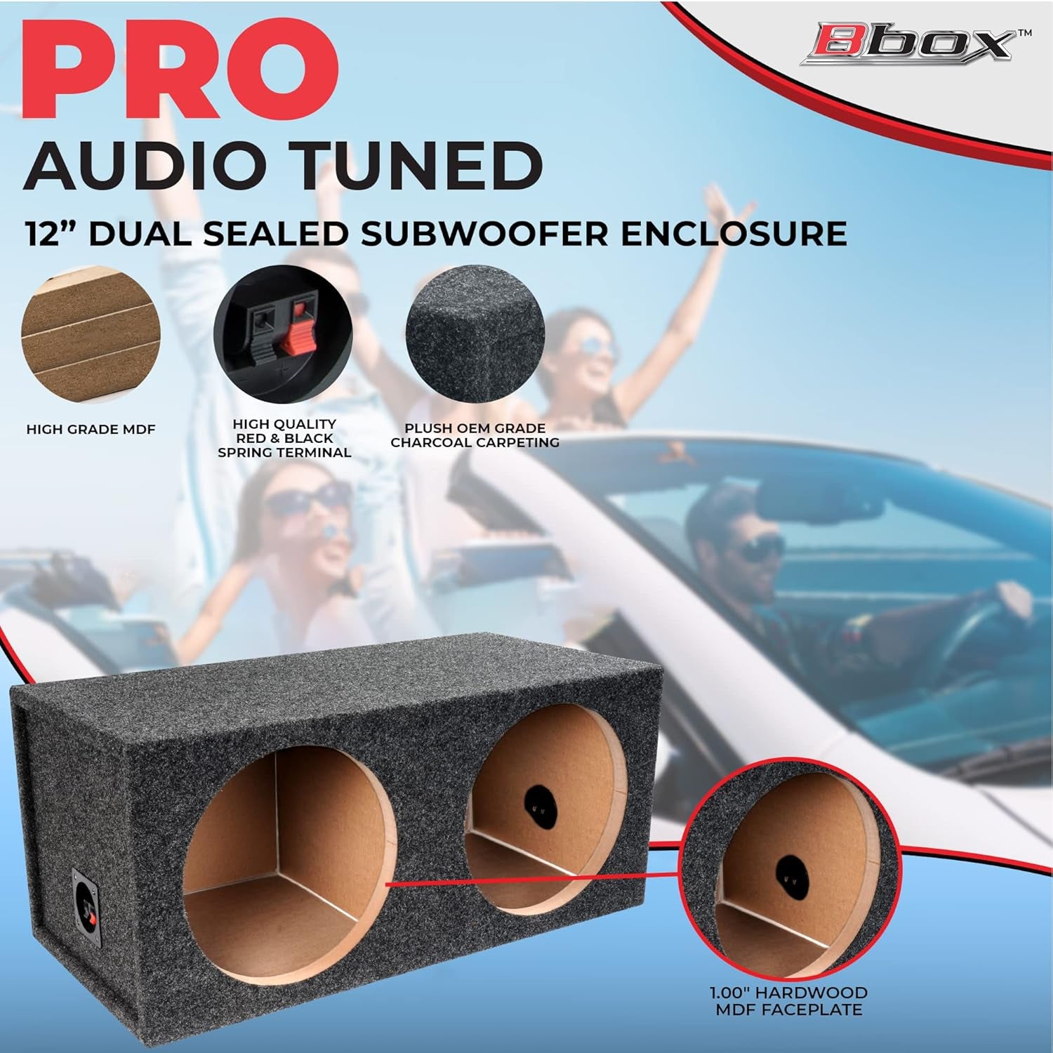 Bbox Dual Sealed 12 Inch Subwoofer Enclosure - Pro Audio Tuned Dual Sealed Car Subwoofer Boxes & Enclosures - Premium Subwoofer Box Improves Audio Quality, Sound & Bass - Spring Terminals