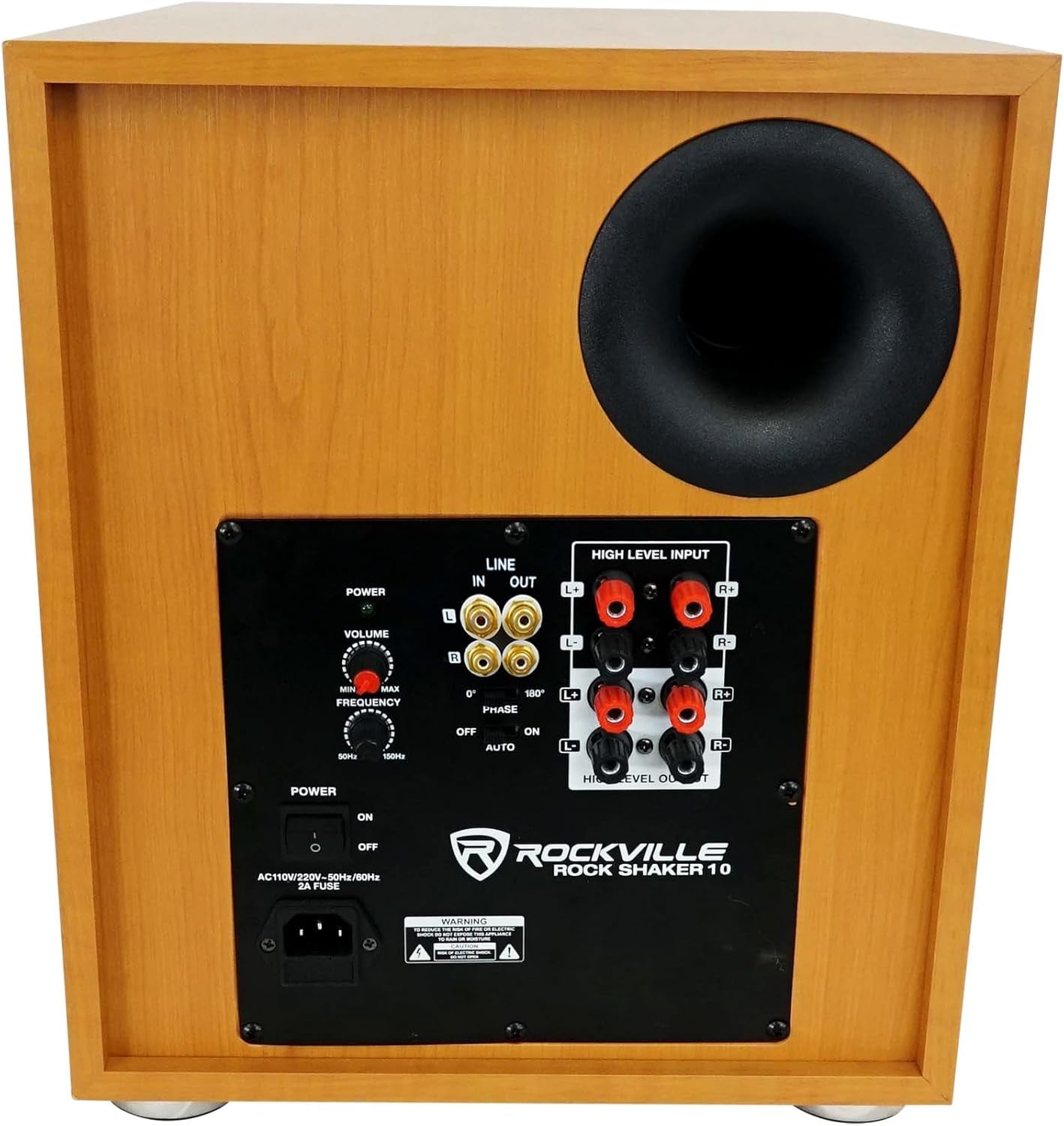 Rock Shaker 10 Wood 10" Subwoofer, 600W Peak/300W RMS Powered Home Theater Sub, Deep Bass, MDF Cabinet, Adjustable Controls, for Movies and Music