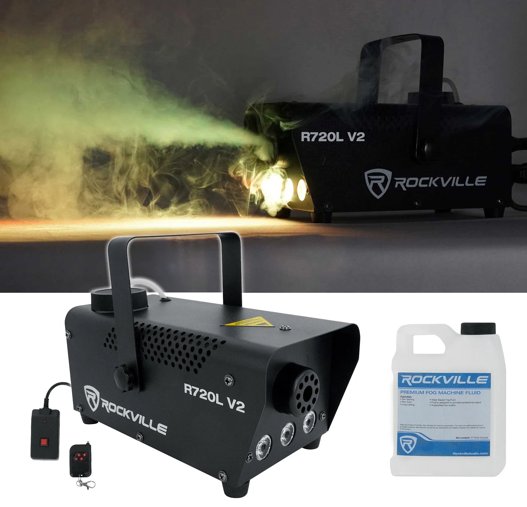 R720L Fog/Smoke Machine W/ Remote+Fluid+Multi Color Led'S+Carry Bag