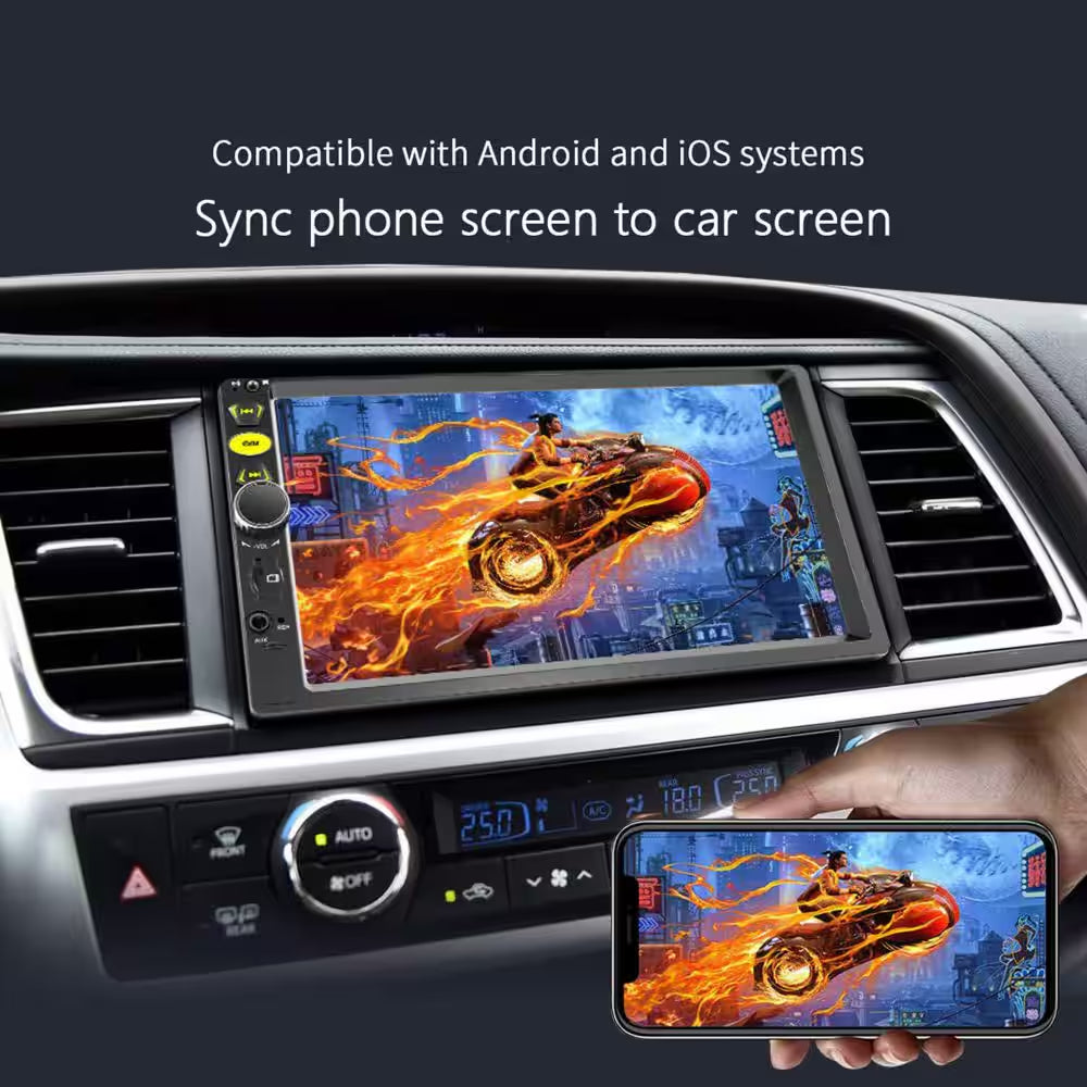7 In. Double Din Touch Screen Car Radio with Apple Carplay Bluetooth Stereo Backup Camera Steering Controls