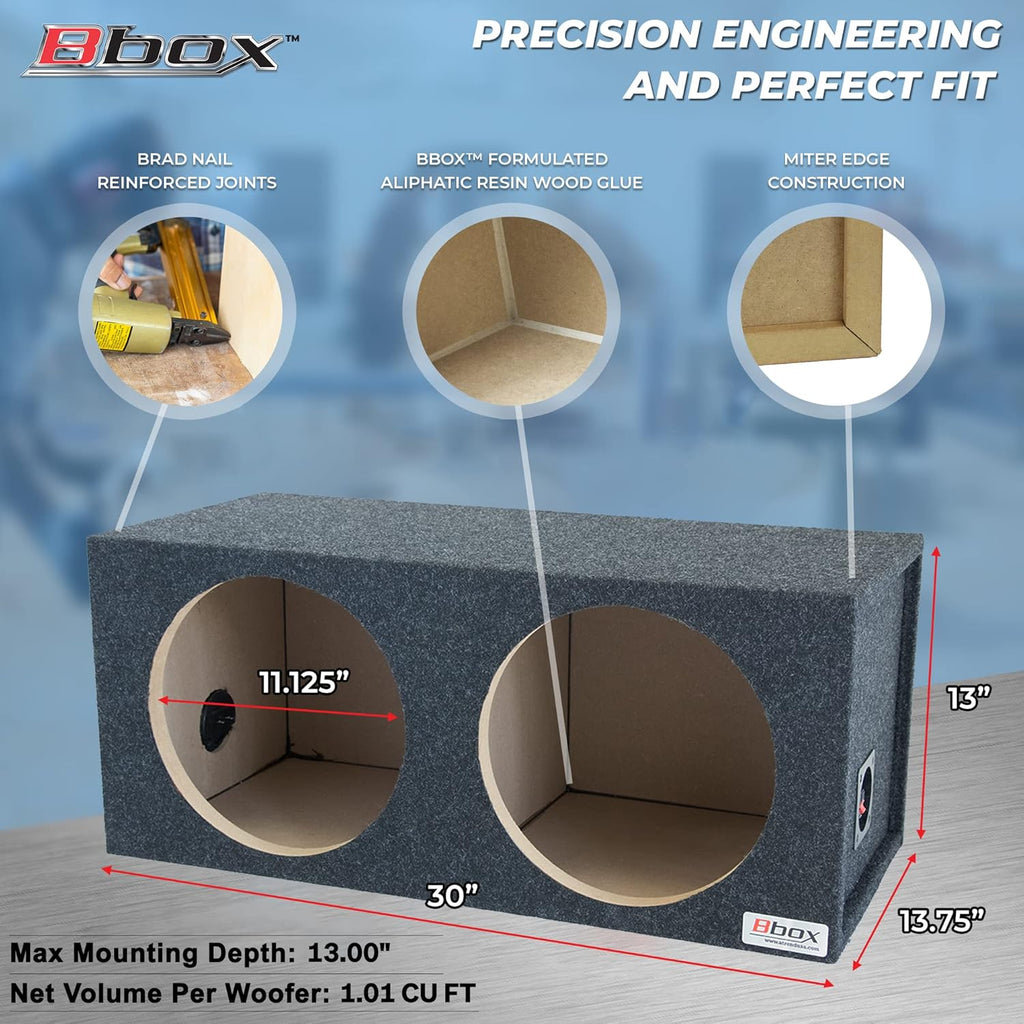 Bbox Dual Sealed 12 Inch Subwoofer Enclosure - Pro Audio Tuned Dual Sealed Car Subwoofer Boxes & Enclosures - Premium Subwoofer Box Improves Audio Quality, Sound & Bass - Spring Terminals