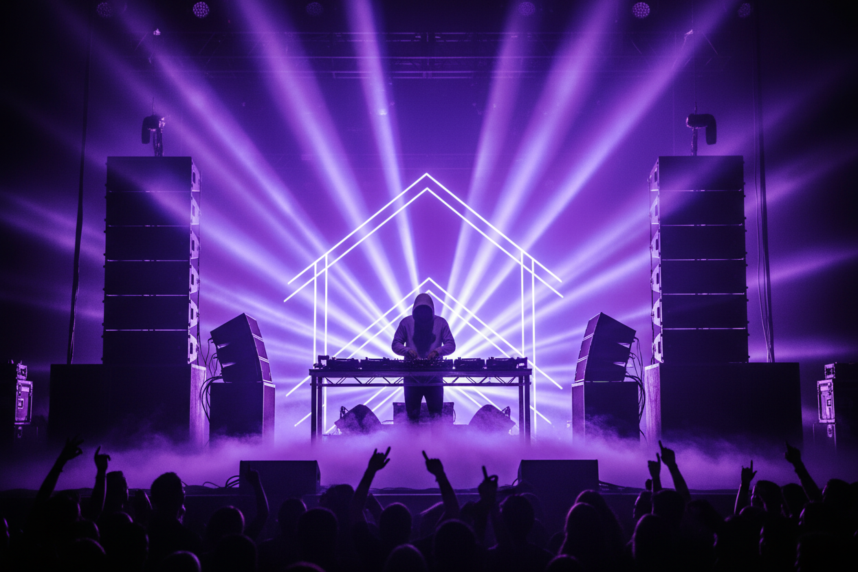 DJ Scratching with Speakers and Lighting