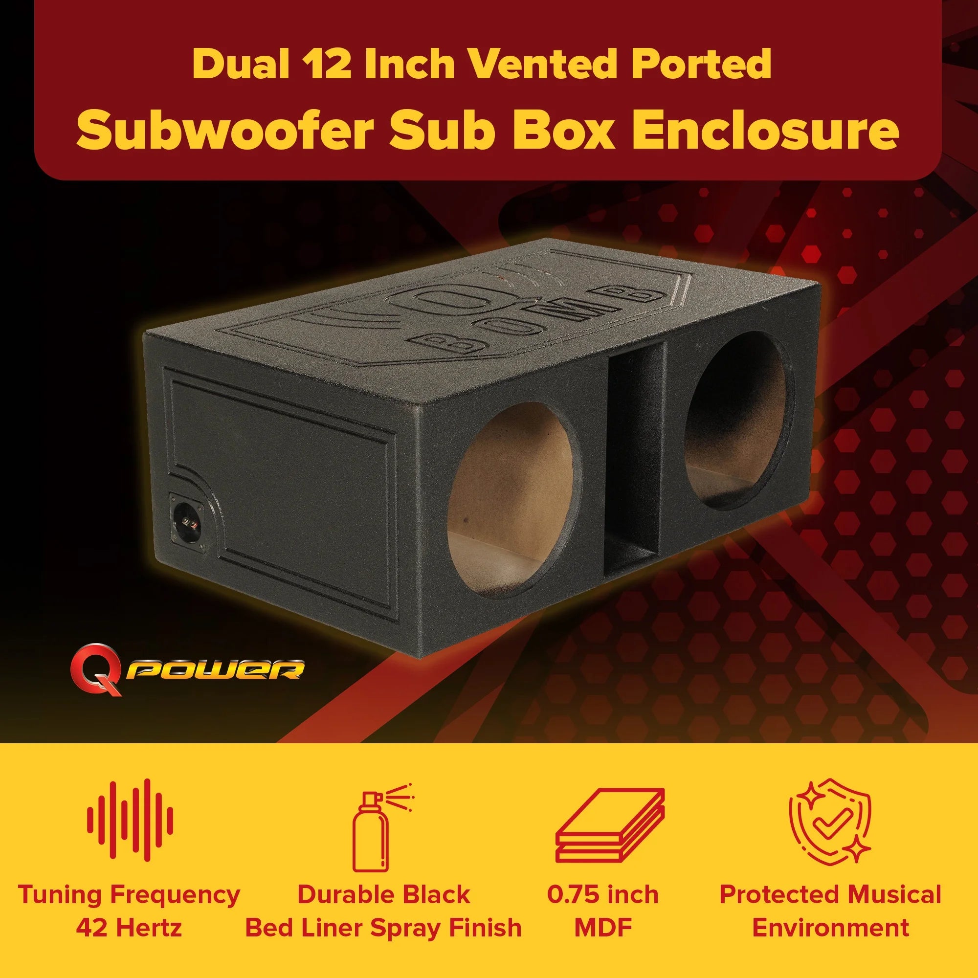 QBOMB12VL 12 Inch Dual Vented Ported Car Subwoofer Sub Box Enclosure