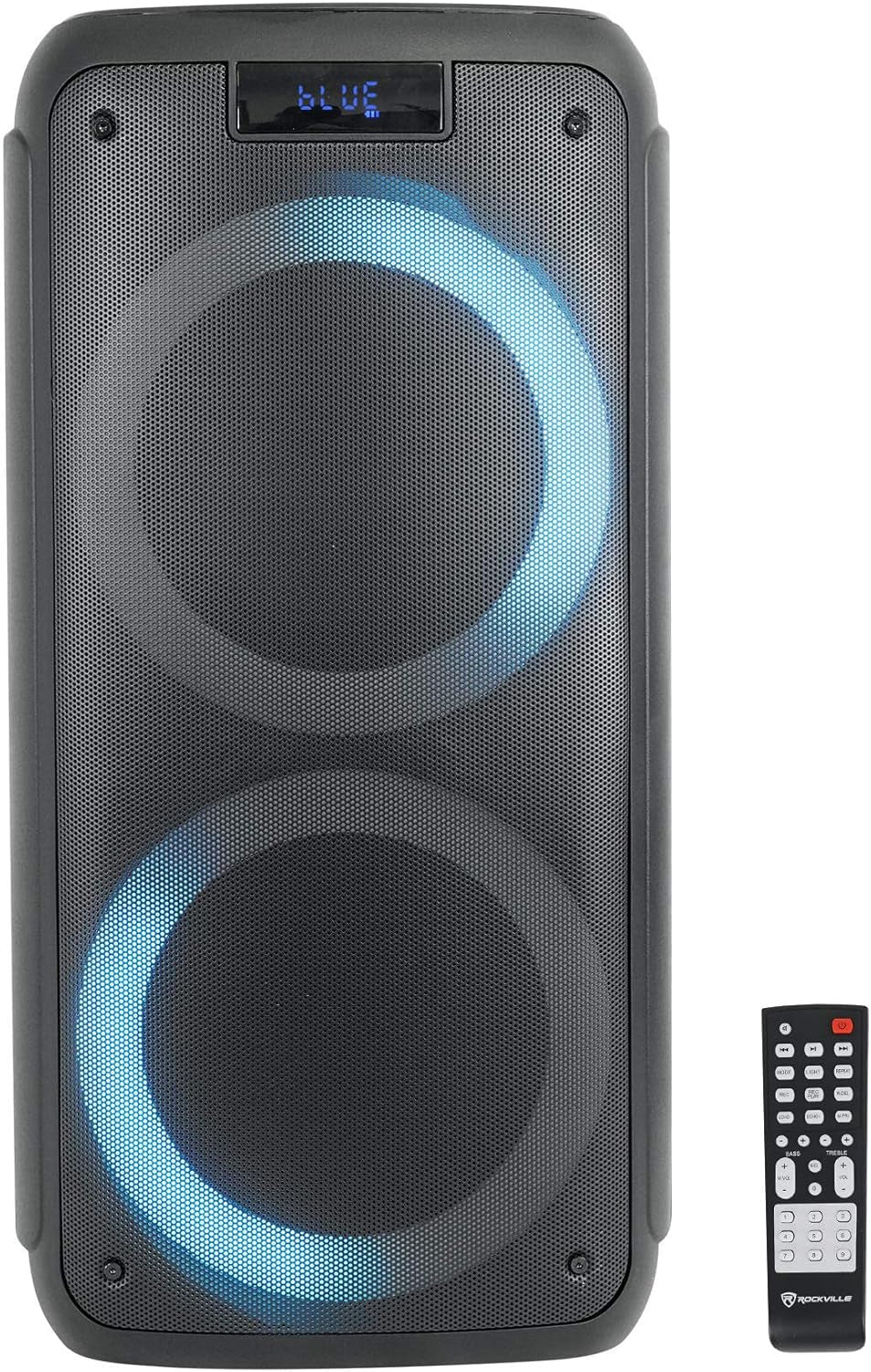 Rock Party 8 Dual 8" 500W Battery Powered Bluetooth Speaker, LED Lights, 2 Mic Inputs, Mega Bass, TWS Pairing, for Parties, Karaoke, and Home Entertainment