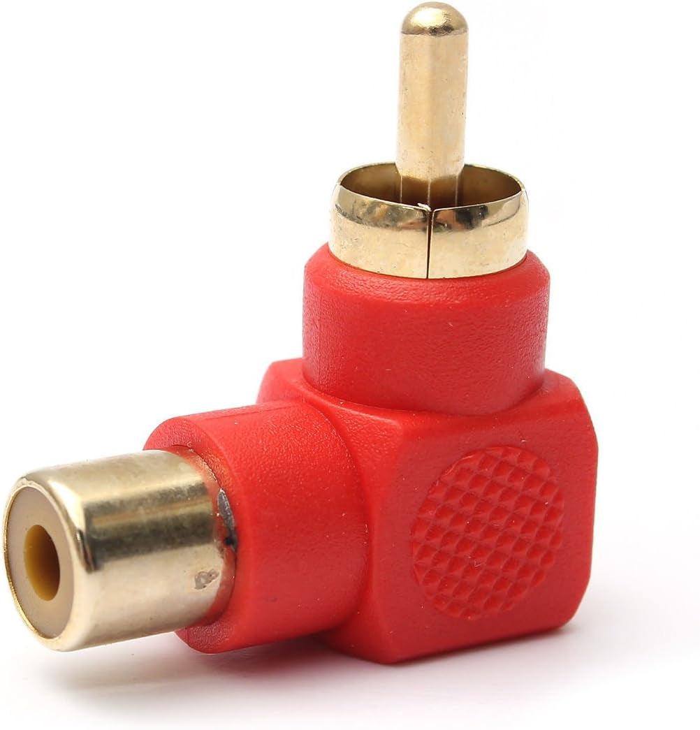 RCA Male to RCA Female Connectors Right Angle Plug Adapters M/F 90 Degree Elbow Gold-Plated (5 Black + 5 Red) (10-Pack)