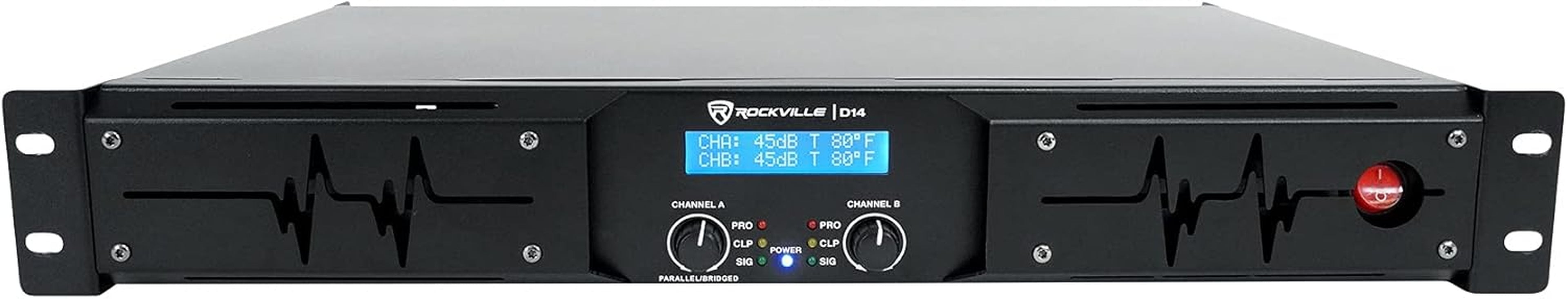 D14 7000W Peak/2000W RMS Class-D 2 Channel Amplifier, 1.5U Rack-Mount, LCD Display, Cooling Fans, Built-In Crossover, for Djs and Live Sound