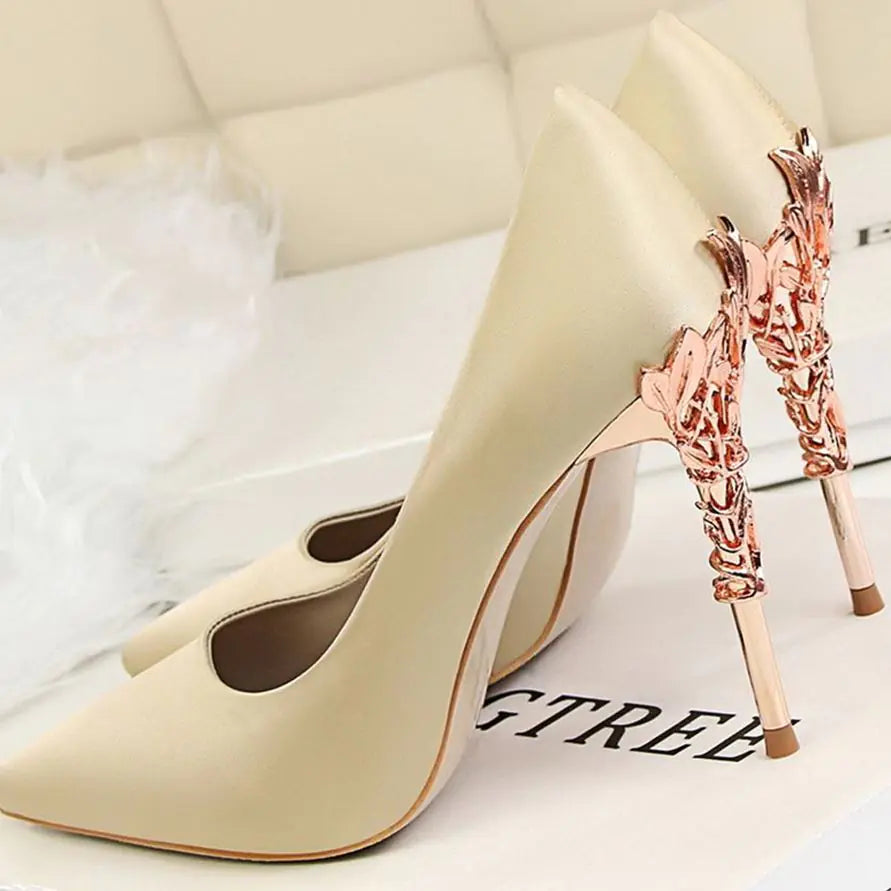 White Satin High Heels for Women - Stylish Pointed Shoes
